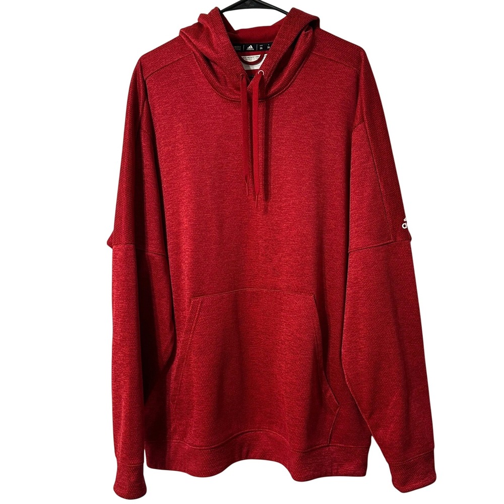 Adidas Hoodie Mens 2XL Red Climawarm Textured Pullover Kangaroo Sweatshirt